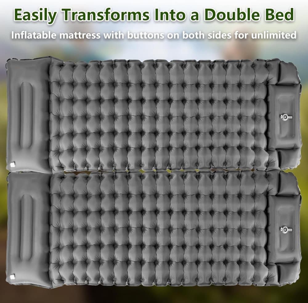 Self-inflating mattress 10cm, dark green, lightweight waterproof tear-resistant for camping beach hiking, with foot pump