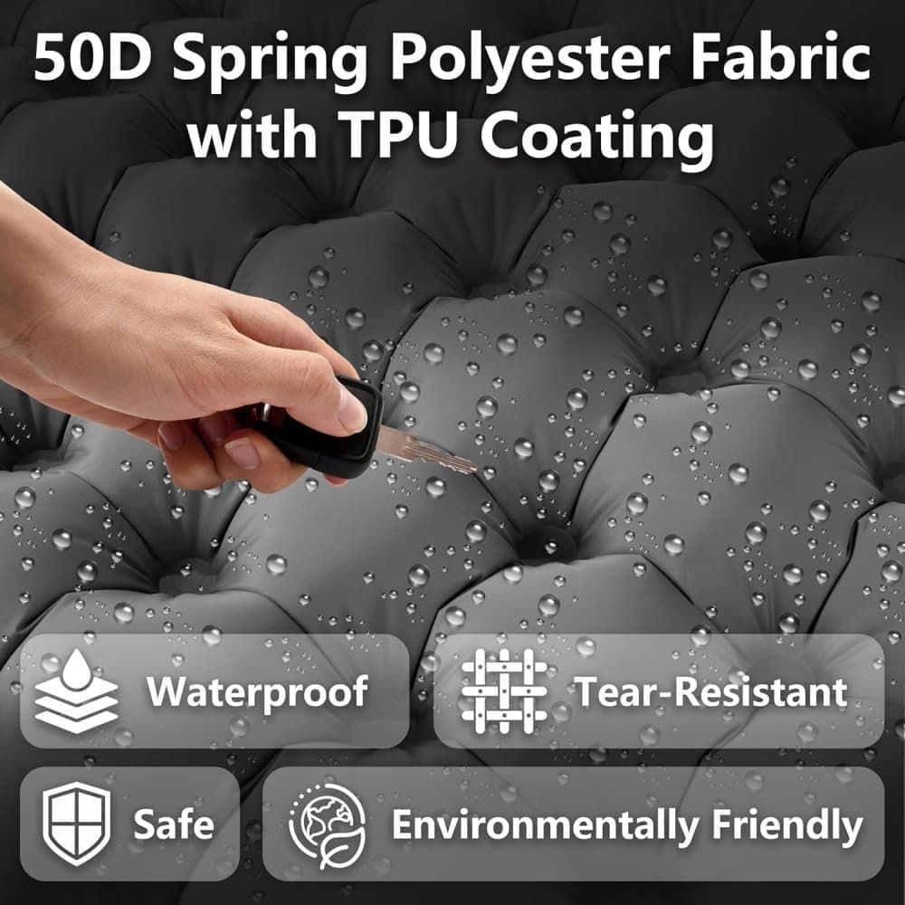 Self-inflating mattress Black, 10cm, waterproof lightweight tear-resistant durable with foot pump for camping beach hiking