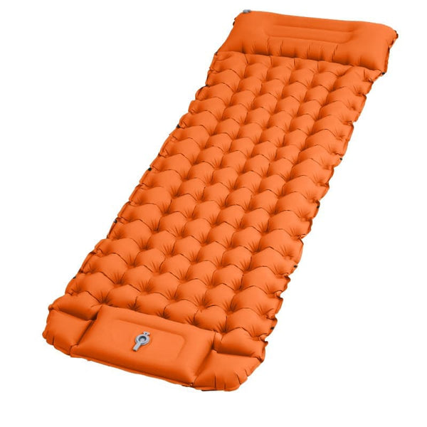 Self-inflating mattress for camping beach hiking, waterproof lightweight tear-resistant with foot pump, 10cm, Orange