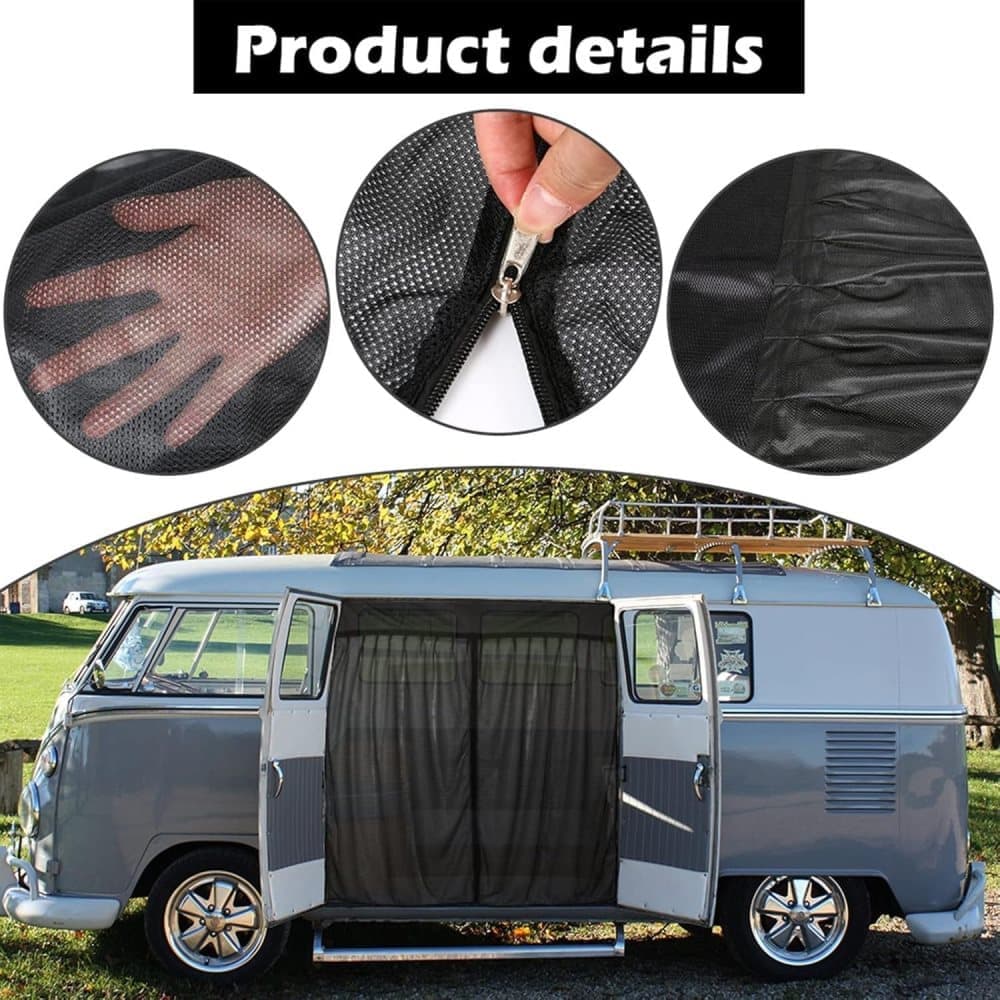 Universal Mosquito Net for Car Tailgate with Magnetic Attachment, Black, 165x165cm, Compatible with Camping and Motorhome Outdoors