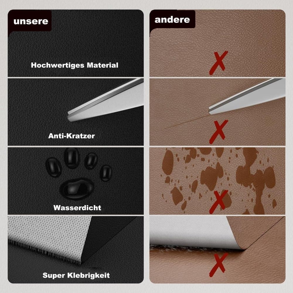 50 Self-Adhesive Repair Patches for Artificial Leather, 10x10cm, Black