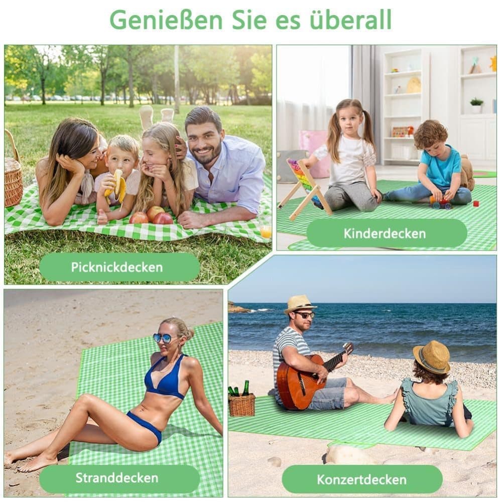 Waterproof Picnic Mat Foldable with Carrying Handle for Camping Beach Park Outdoor Activities, 200x200cm, Green