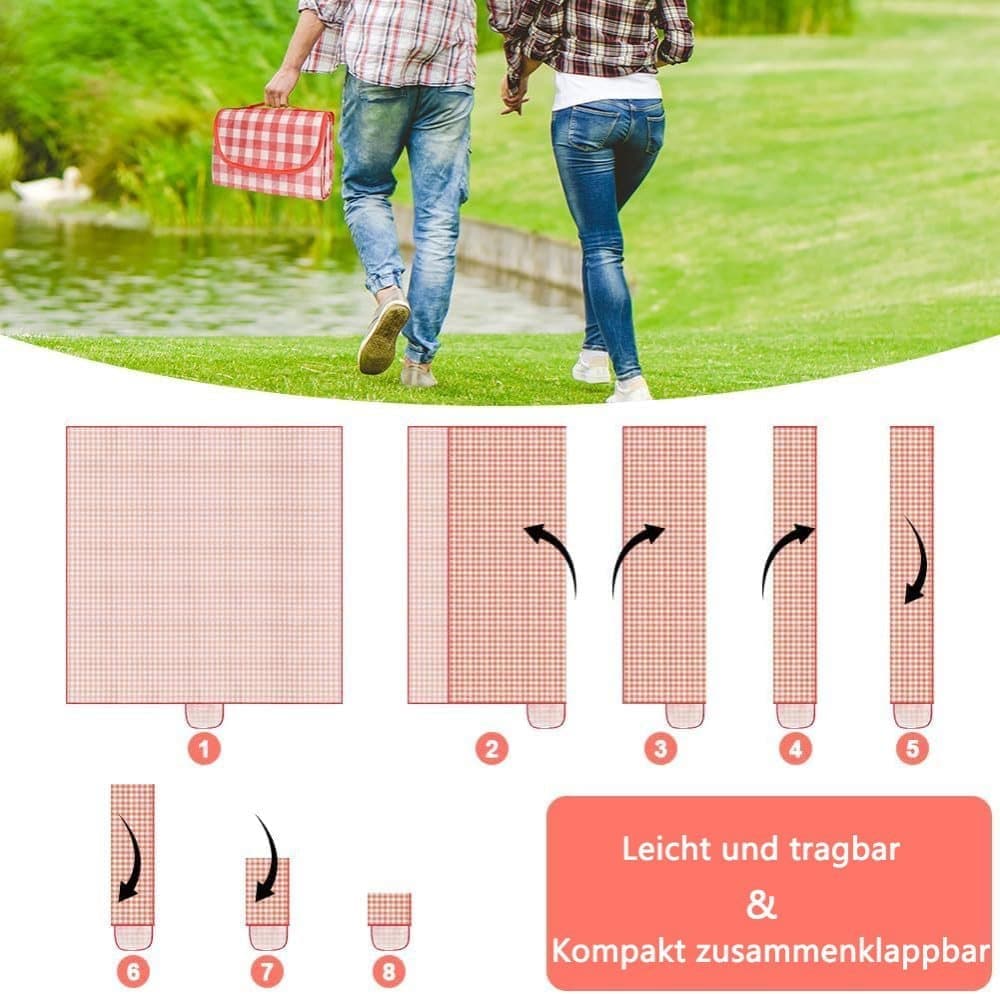 Waterproof Picnic Mat 200x200cm, Foldable with Carrying Handle, Durable for Camping Beach Park Outdoor Activities, Pink