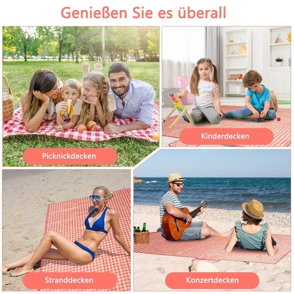 Waterproof Picnic Mat Foldable with Carrying Handle for Camping Beach Park Outdoor, Durable, 150x200cm, Pink