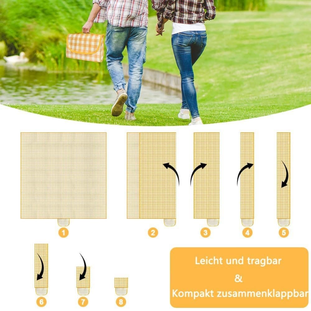 Waterproof Picnic Mat Foldable with Carrying Handle for Camping Beach Park and Outdoor Activities, 100x150cm, Yellow
