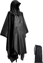 3-in-1 Waterproof Rain Jacket Poncho with Hood, Breathable Raincoat, Black
