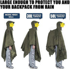 Waterproof Rain Jacket 3-in-1 Multifunctional Hooded Poncho, Green, with Tarp Underlay, Breathable and Waterproof