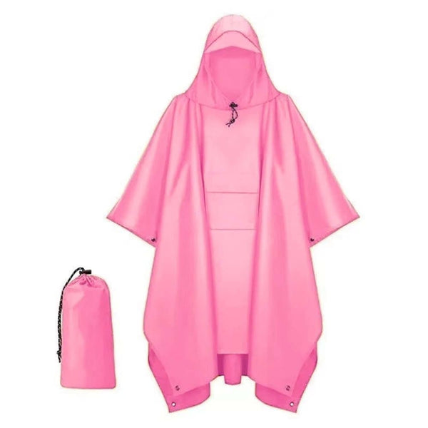 3-in-1 Multifunctional Waterproof Rain Jacket Poncho with Hood, Breathable Raincoat Pink