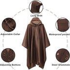 3-in-1 Waterproof Rain Jacket Poncho with Hood, Breathable for Outdoor Activities, Brown