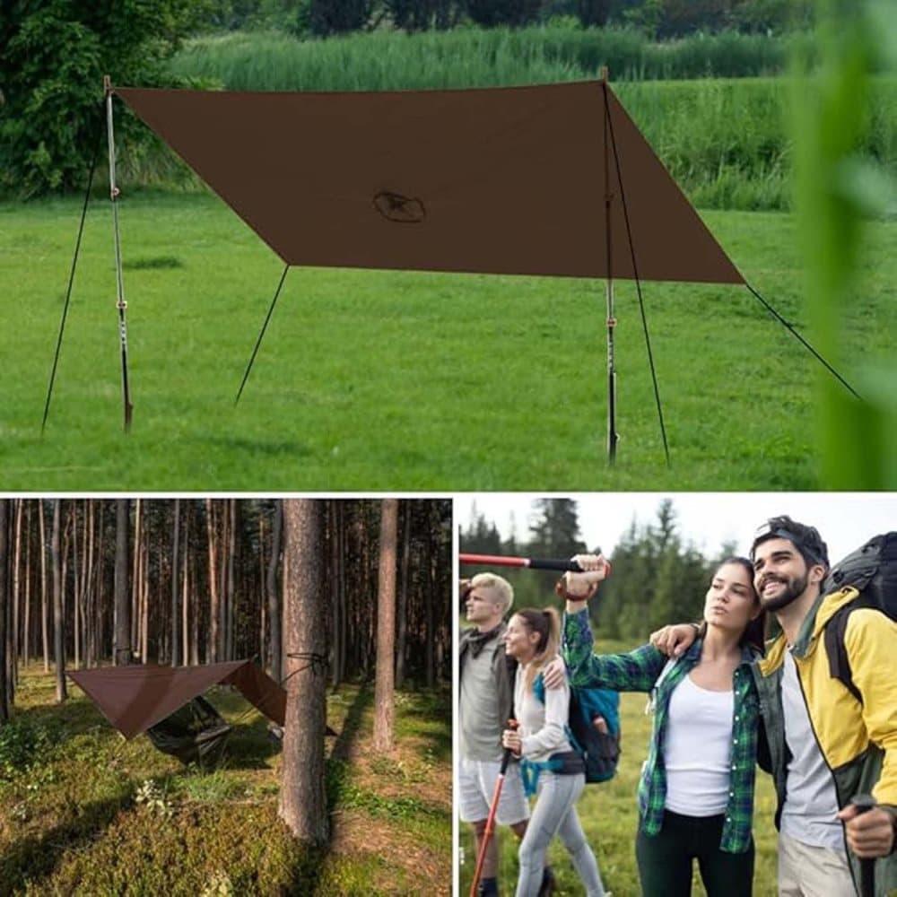 3-in-1 Waterproof Rain Jacket Poncho with Hood, Breathable for Outdoor Activities, Brown