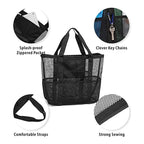 6 Pockets Foldable Mesh Beach Bag for Family Picnic, One Size, Blue