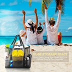 6 Pockets Foldable Mesh Beach Bag for Family Picnic, One Size, Blue