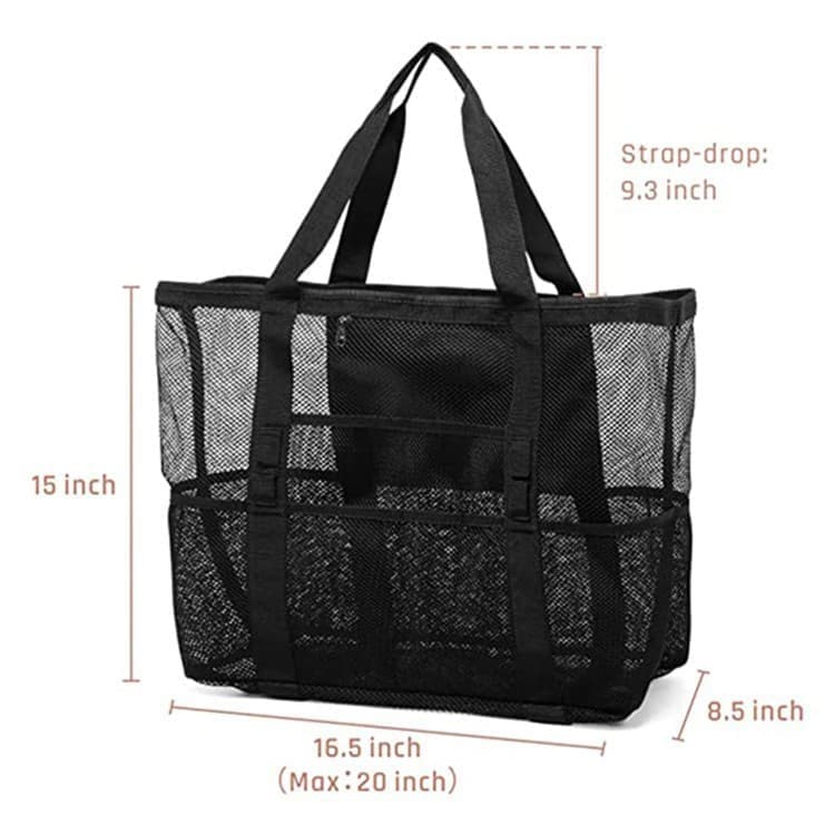6-Pocket Foldable Mesh Beach Bag for Family Picnic, One Size, Red