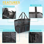 6-Pocket Foldable Mesh Beach Bag for Family Picnic, One Size, Red