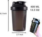 Protein Shaker 400 ml, Leak-proof Water Bottle with Stainless Steel Strainer and Measuring Scale, Yellow