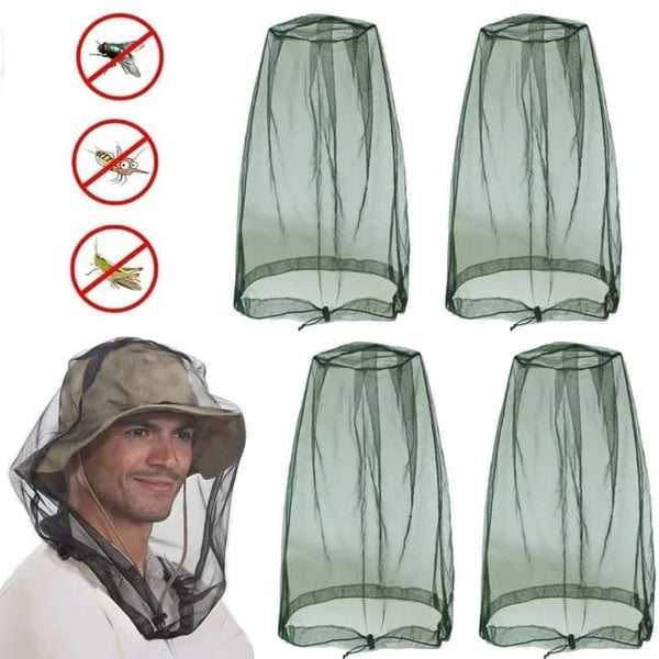 4 pcs Mosquito Net for Hat, Dark Green, Waterproof Adjustable Ultra-fine with Storage Bag, for Fishing Hiking Camping Garden