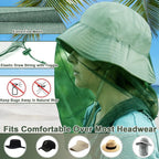 4 pcs Mosquito Net for Hat, Dark Green, Waterproof Adjustable Ultra-fine with Storage Bag, for Fishing Hiking Camping Garden