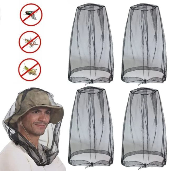 4 pcs Mosquito Net for Hat, Black, Waterproof Adjustable Ultra-fine with Storage Bag, for Fishing Hiking Camping Garden