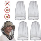 4 pcs Mosquito Net for Hat, Waterproof Adjustable Ultra-fine with Storage Bag, Gray, for Fishing Hiking Camping Garden