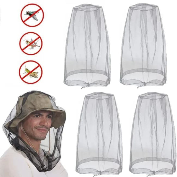 4 pcs Mosquito Net for Hat, Waterproof Adjustable Ultra-fine with Storage Bag, Gray, for Fishing Hiking Camping Garden