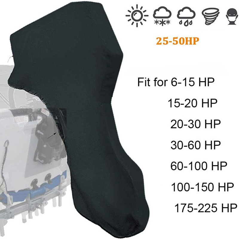 600D Oxford Cloth Outboard Motor Cover, Waterproof UV Resistant Boat Engine Protective Cover for Yacht Fishing Boat（6-15HP）