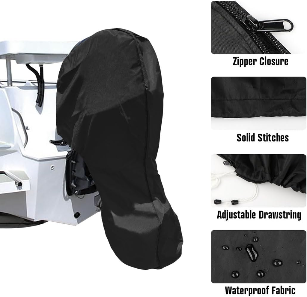 600D Oxford Cloth Outboard Motor Cover, Waterproof UV Resistant Boat Engine Protective Cover for Yacht Fishing Boat（15-20HP）