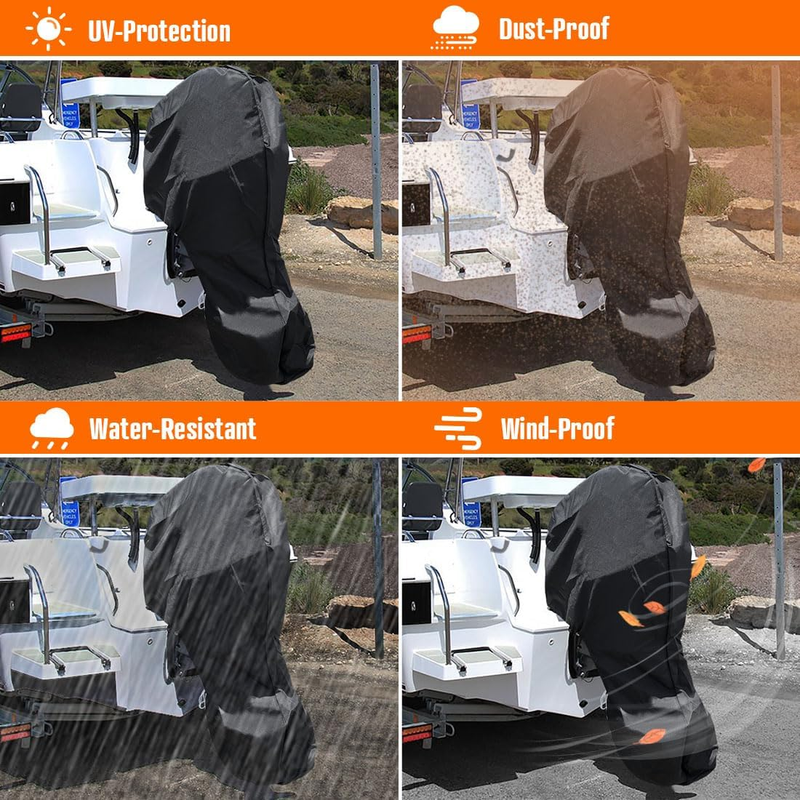 600D Oxford Cloth Outboard Motor Cover, Waterproof UV Resistant Boat Engine Protective Cover for Yacht Fishing Boat（20-30HP）