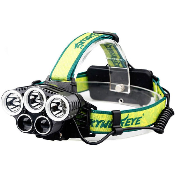 Rechargeable Headlamp, Powerful USB LED Headlight, 5 Modes, 2 Batteries, Green Yellow