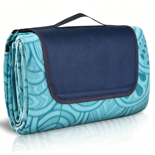 Waterproof Plaid Picnic Blanket Peacock Blue with Handle, 200 x 150 cm