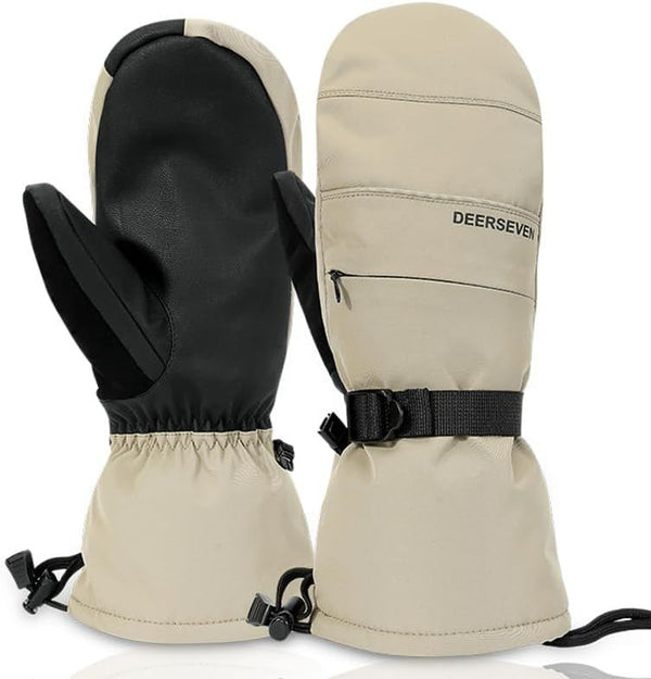 Khaki Windproof Ski Gloves with Waterproof Thermal Winter Protection