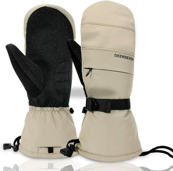 Khaki Thermal Winter Gloves with Waterproof Windproof Outdoor Protection