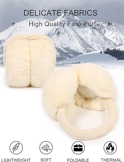 Ear Warmers - Unisex Winter Earmuffs - Foldable - Plush Faux Fur - Thermal Protection - For Women & Men - Outdoor Cold Weather