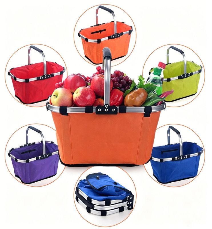Foldable Picnic Basket Aluminum Frame Waterproof 600D Oxford Blue
