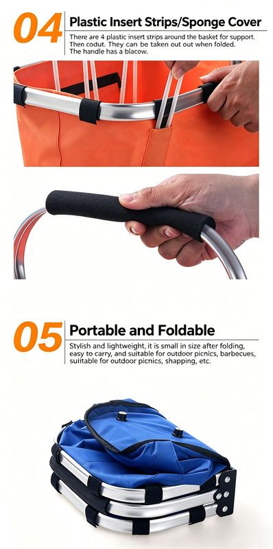 Foldable Picnic Basket Aluminum Frame Waterproof 600D Oxford Blue