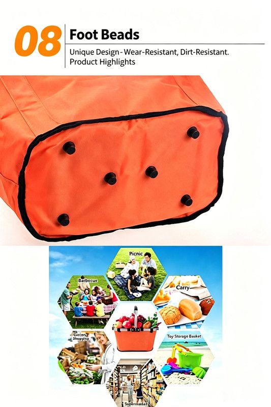 Foldable Picnic Basket Aluminum Frame Waterproof 600D Oxford Green