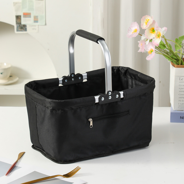 26L Foldable Waterproof Oxford Shopping Basket with Aluminum Handle