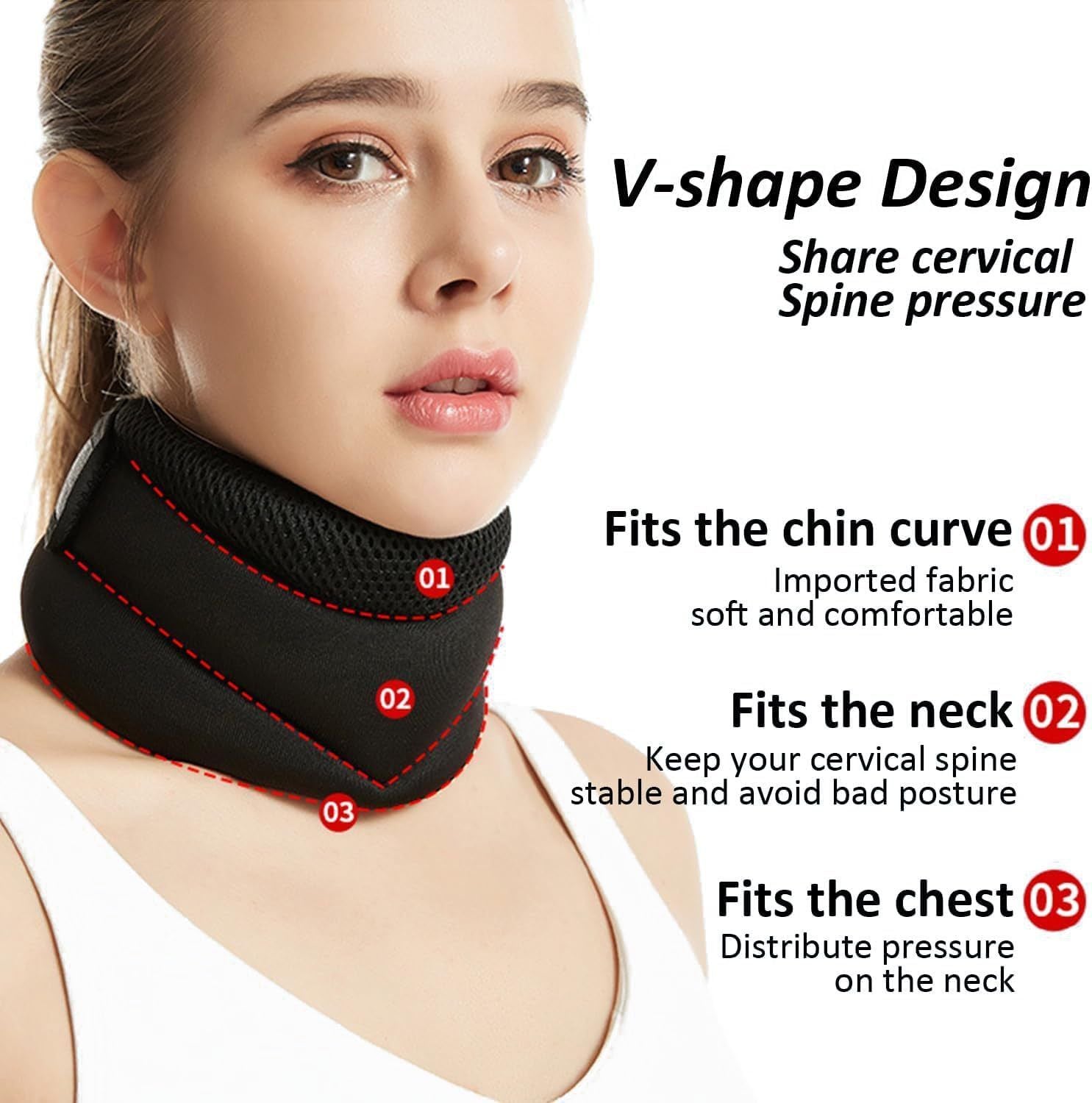 Adjustable Neck Brace with V-Shape Design, Cervical Spine Support for Posture and Pain Relief