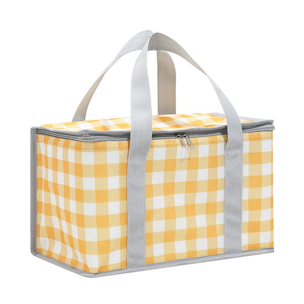 Yellow Checkered Thermal Lunch Bags for Picnic Food Storage