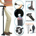 Folding Walking Stick Cane with Adjustable Height and LED Light Support