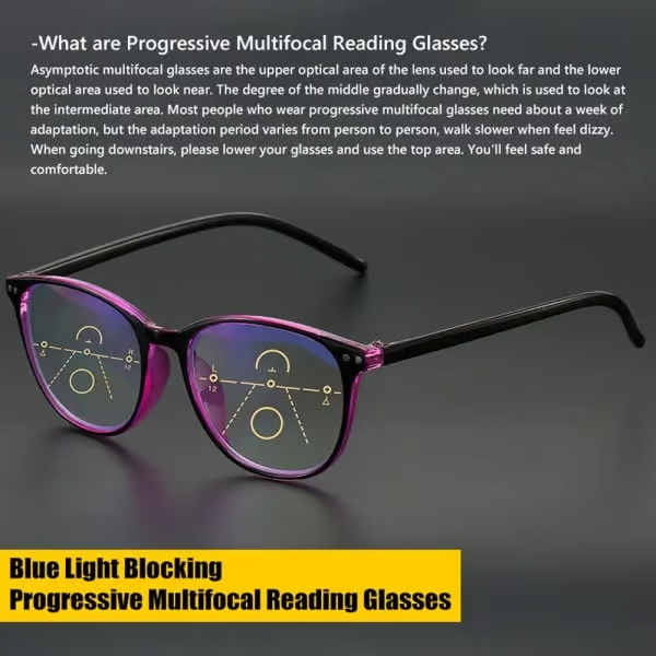 Progressive Multifocal Reading Glasses Blue Light Blocking Computer Glasses Black-Red Strength 2.5