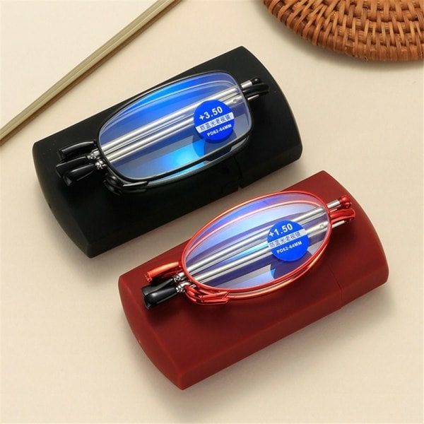 Foldable reading glasses,  compact  for men and women（Red 250）