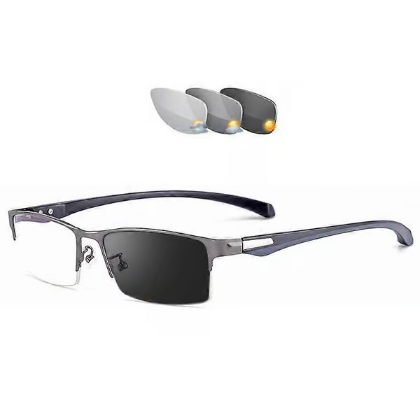 Photandromic Gunmetal Progressive Multifocal Reading Glasses Anti-Blue Magnifying Glass 2.50 pcsrength