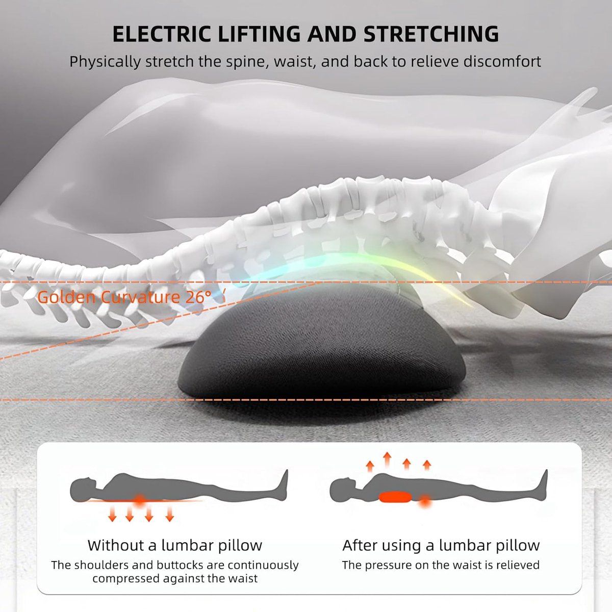 Lumbar Cushion 3 in 1 Massage and Heating Support USB Dark Gray