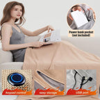 USB Heated Hooded Scarf with Zipper 3 Temperature Settings Apricot, 150 x 80 cm