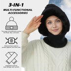 Beanie and Neck Warmer Set Knitted Winter Hat with Pom Pom Black, One Size