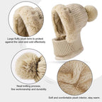 Beanie and Neck Warmer Set Knitted Winter Hat with Pom Pom Black, One Size