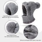 Beanie and Neck Warmer Set Knitted Winter Hat with Pom Pom Grey, One Size