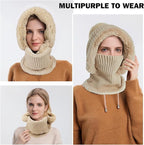 Beanie and Neck Warmer Set Knitted Winter Hat with Pom Pom Grey, One Size