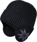 Winter Earmuff Hat Plush Knitted Fleece Lined Black