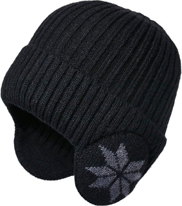 Winter Earmuff Hat Plush Knitted Fleece Lined Black